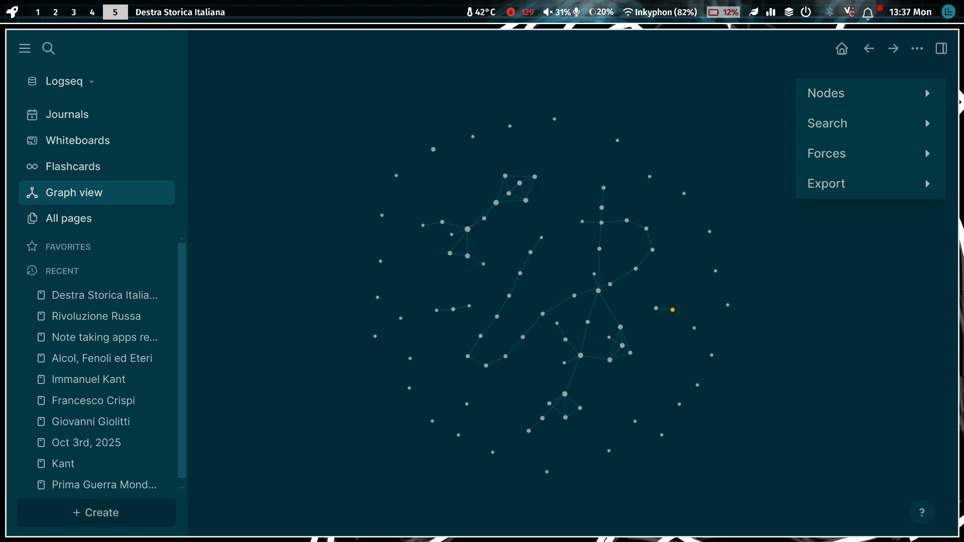 Image of my Logseq nodes graph. It looks like constellations!